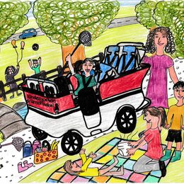 Mit diesem gezeichneten Bild, in das der Krippenwagen integriert wurde, hatte der Kindergarten „Grünschnabel“ im Rahmen der Girocents-Aktion um eine Spende geworben.