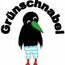 Logo des Kindergartens, Grünschnabel-Schriftzug und ein Bild eines Vogels mit grünem Schnabel
